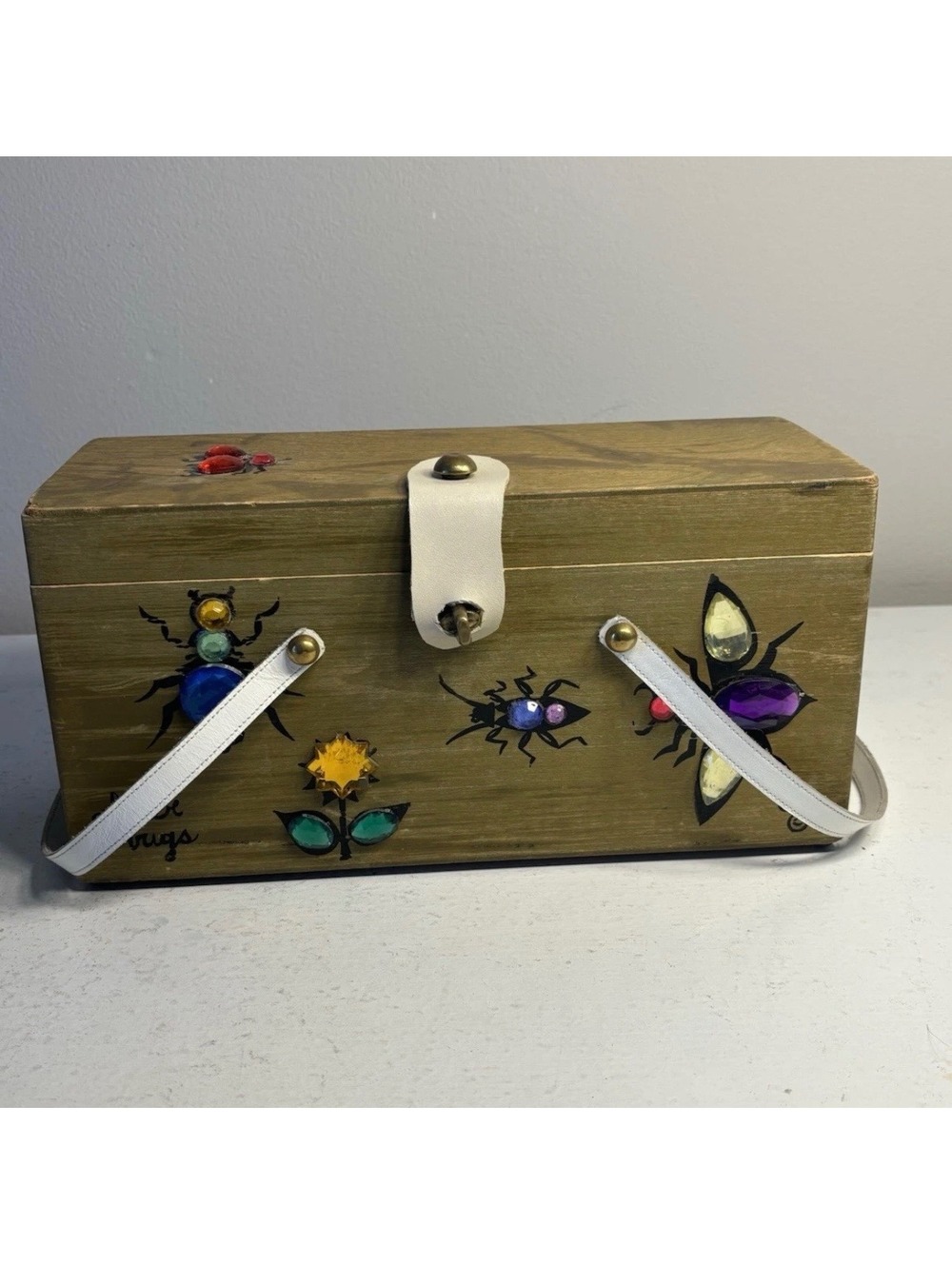 Vintage Enid Collins Glitter Bug Wooden Box Jeweled Butterfly & Bugs